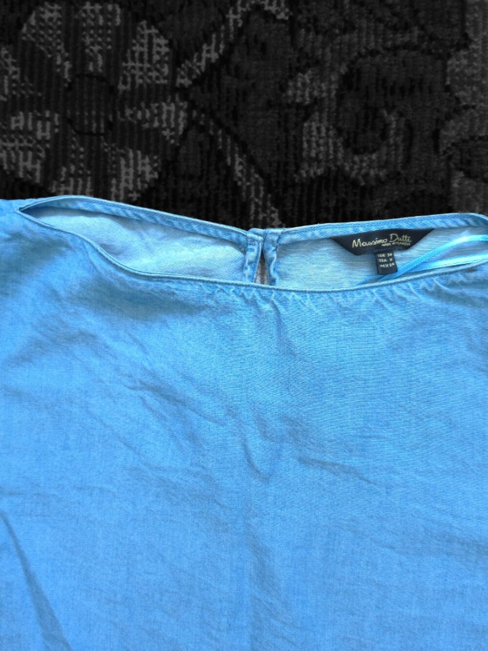 Massimo Dutti Chambray Boatneck Blouse w/ 3/4 Flutter Smocked Sleeves Size 2 EUC - Picture 7 of 7